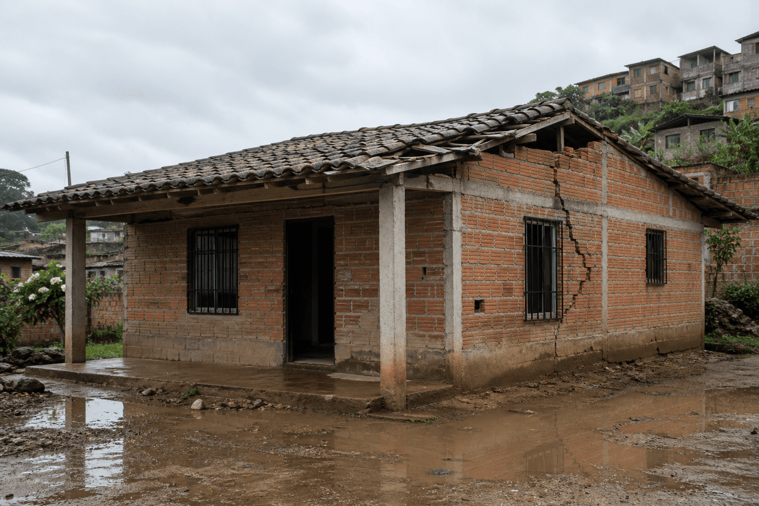Cubierta y muro exterior después de lluvias